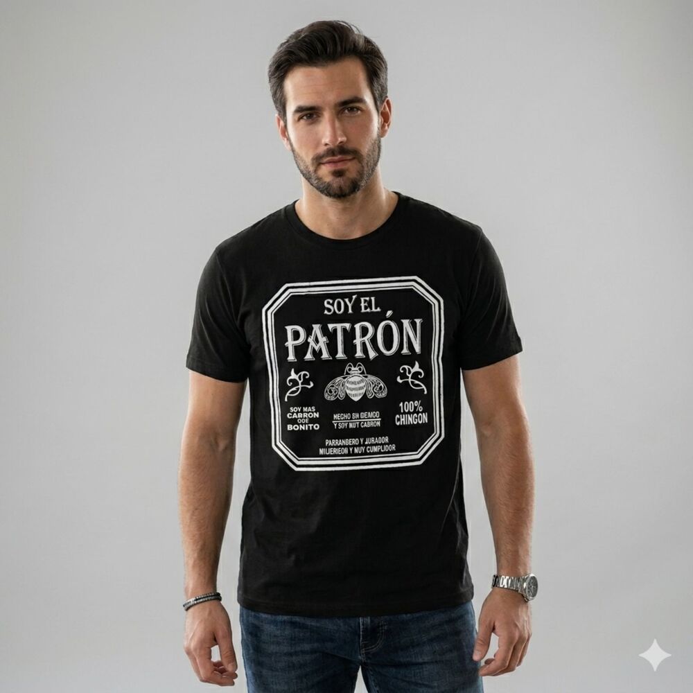 Men Graphic T Shirt Soy El Patron Casual Streetwear Black Size L